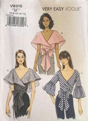 9315 Vogue Very Easy Draped Collar  or Not Wrap Tie Tops Pattern14-22 New